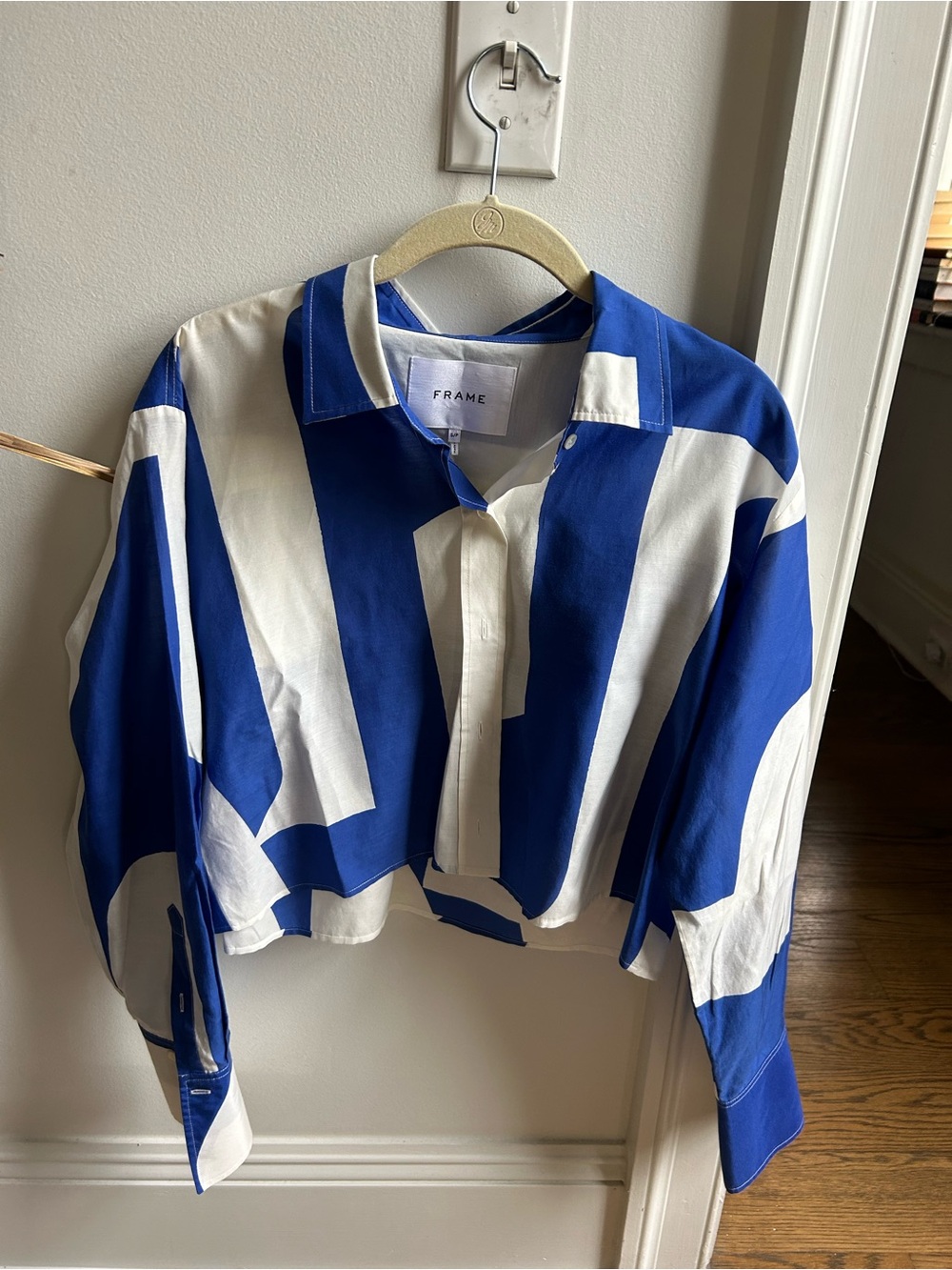 Frame Denim Blue and White Colorblock Shirt